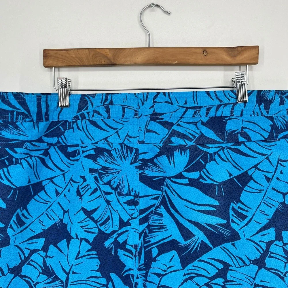 Eddie Bauer Mens Blue Tropical Palm Leaf Print Swim‎ Trunks Mesh Lining Size M